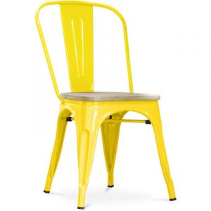 Chaise de salle à manger - Design industriel - Acier et bois - Nouvelle édition - Stylix Jaune