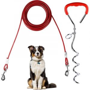 Piquet Ancrage Spirale Attache Longe Chien en Acier Inoxydable, C&acirc;ble d'attache pour Chien 9m, Piquet d'Amarrage pour Le Cour, Le Camping, Les Parcs
