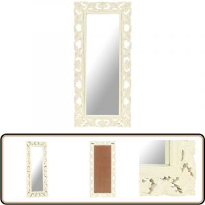 Vidaxl - Miroir sculpté à la main Blanc 110x50cm Bois de manguier massif - Miroir Décoratif - Miroir Mural - Miroir Design - Miroir Bois - Miroir