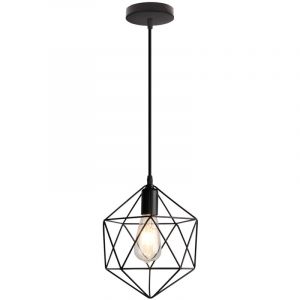 Lustre Suspension M&eacute;tal en Forme Diamant Plafonnier Moderne E27 pour Chambre Salon Bar Noir &Oslash;25CM - 1Pcs
