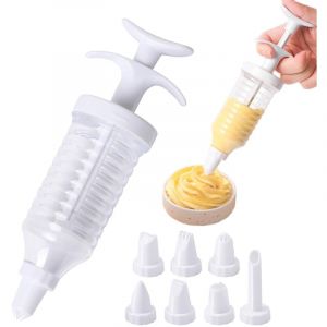Pistolet &agrave; d&eacute;corer les g&acirc;teaux, kit de gla&ccedil;age pour cupcakes, kit de d&eacute;coration de g&acirc;teaux avec 8 douilles, kit de gla&ccedil;age pour cupcakes, blanc