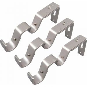 Support de tringle à rideau robuste support de tringle à rideau double support de tringle à rideau de base réglable tige, lot de 3 (argent)