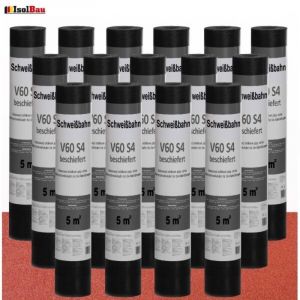 Rouleau de bitume V60 S4 avec armature en voile de verre ardois&eacute; ROUGE 75m&sup2; Feutre de toiture.