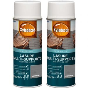 Xyladecor - Lasure a&eacute;rosol Multi-supports - Lot de 2 - Tous types de bois ext&eacute;rieur - Mat Gris urbain 400 mL