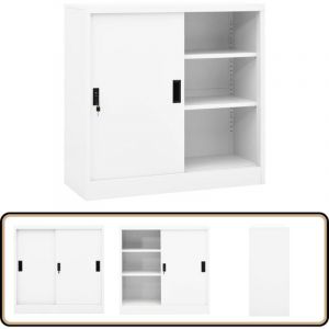 Armoire de bureau avec porte coulissante Blanc 90x40x90cm Acier - Armoire De Bureau - Meuble De Rangement - Classeur - Armoire Métallique - Armoire