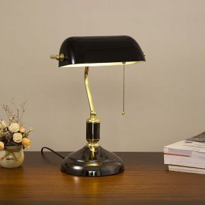 Verre banquier lampe de bureau traditionnelle européenne classique bronze finition base vintage lampe de table de banquier en verre avec interrupteur