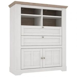Buffet haut 2 portes 2 tiroirs 4 niches décor chêne blanchi - angele
