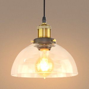 Lustre Suspension en Verre Industrielle R&eacute;tro Luminaire Vintage Lampe de Plafond E27 Abat-jour pour Salon Chambre Cuisine Transparent D