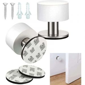 Butoirs de porte muraux, butoirs de porte adh&eacute;sifs en acier inoxydable avec embouts en caoutchouc, 4 x 4,2 cm, adapt&eacute;s aux cuisines, chambres et