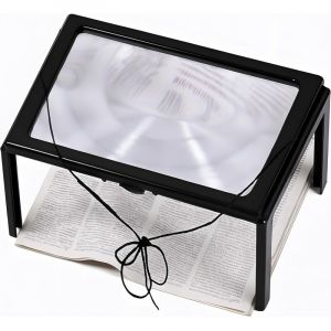 Loupe de Lecture Lumineuse A4 avec grossissement x3 et lumi&egrave;re - Loupe de Lecture Lumineuse avec 4 LED - Microscope de Poche avec Support Pliable