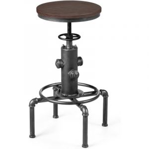 Tabouret Bar Industriel, Chaise de Bar en Métal, Siège Pivotante en Pin, Hauteur Réglable 60-75cm, Chaise Haute Bar pour Café, Pub, Cuisine, Charge