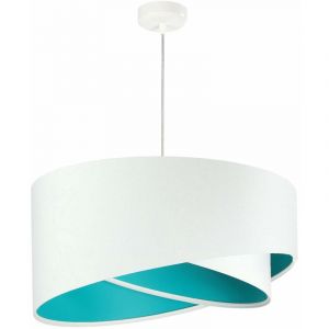 Lampe &agrave; suspendre Abat-jour Blanc Turquoise Tissu rond &Oslash;50cm