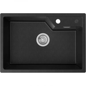 Cecipa - Evier Cuisine 1 Bac 65 x 45 cm, Evier Noir en Granit, Lavabo Cuisine pour Meubles Bas de 80 cm, Évier Cuisine avec Siphon Classique et