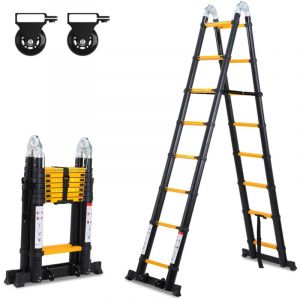 Tolletour - Echelle télescopique Alu noir échelle pliante 2.5M+2.5M a échelle à cadre avec barre d'appui échelle en aluminium extensible échelle