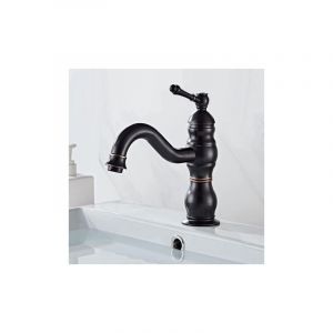 Largeight - Robinet Lavabo Noir Rétro, Pivotant à 360° Robinet Salle Bain, Mitigeur Lavabo en Laiton, Mitigeur Salle Bain avec Valve en Céramique
