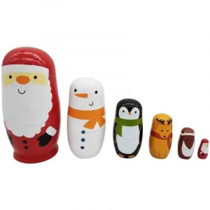 Autre décoration pour Noël, Poupées gigognes russes en bois 6 pièces mignon Père Noël traditionnel souhaitant Matryoshka poupées de tri et d'empilage