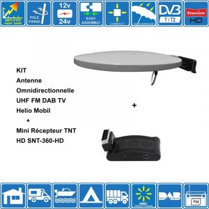 M-e - kit Antenne Omni uhf fm dab tv Helio Mobil + Mini R&eacute;cepteur tnt hd SNT-360-HD - 44dB 4k 1080p Pour Camping Car Camion Voiture Bateau - gris