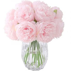 Pivoines artificielles, lot de 2 bouquets de 10 pivoines en soie, pour décoration de fenêtre, de mariage ou de fête
