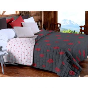 Couvre-lit matelass&eacute; &laquo; Edelweiss &raquo; gris - Microfibre douce &agrave; motif rouge, rembourrage l&eacute;ger, fabriqu&eacute; en Italie Cm. 260x260