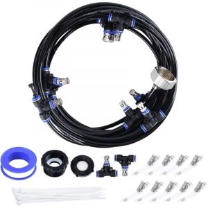 Brumisateur Exterieur, 18M Brumisateur Terrasse avec 17 Buse Brumisateur +2 Buses de Rechange+1Adaptateur (en Laiton, 3/4") Brumisateur pour Patio