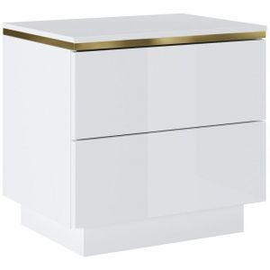 Pascal Morabito - Table de chevet avec 2 tiroirs - Blanc brillant et dor&eacute; - vukia de