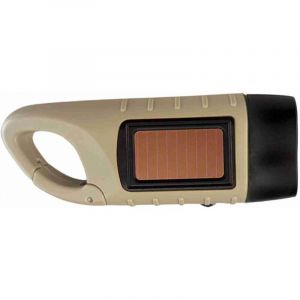 (Kaki) Lampe de Poche Lanterne Dynamo &agrave; Manivelle &agrave; &eacute;nergie Solaire avec Mousqueton Double Source d'alimentation pour Camping Randonn&eacute;e d'urgence