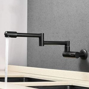 Sjqka - Robinet d'eau froide mural uniquement, robinet de cuisine pivotant &agrave; 360&deg;, mitigeur de cuisine &agrave; tirette pour &eacute;vier de cuisine, laiton, noir