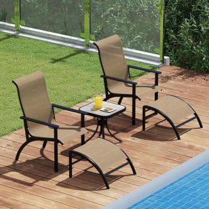 GOPLUS 5 Pcs Salon de Jardin Exterieur 2 Personnes, 2 Transat Jardin Exterieur avec 2 Poufs et 1 Table d&rsquo;Appoint, Salon de Jardin Balcon avec Chaise