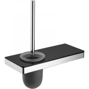 Porte brosse de toilettes en acier inoxydable, porte balais wc avec tablette en verre - 30x12,5x34cm - G505 - Couleur au choix Chrom&eacute;/Noir - Bernstein