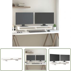 The Living Store - Support de moniteur Blanc 100x27x14 cm Bois de pin solide - Support Ordinateur - Support Ecran - Support Monitor - Meuble