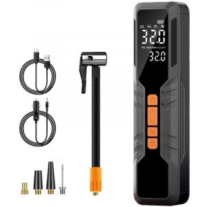 10000mAh Compresseur à Air Portatif, Gonfleur Pneus Voiture sans Fil avec Écran LCD, 4 Modes, Mini Compresseur avec Powerbank, Gonfleur Electrique