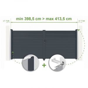 Portail battant ajustable en largeur CARPATIA 4m H.180cm Aluminium Gris Anthracite