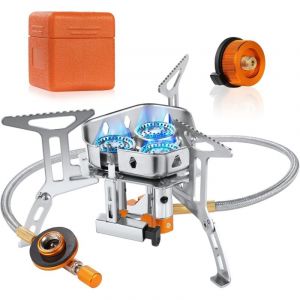 R&eacute;chaud de Camping &agrave; Gaz, 6800W Portable Br&ucirc;leur Camping Super Puissance de Feu, Trois br&ucirc;leurs avec Bouton d'Allumage, Pliable Poids L&eacute;ger Coupe