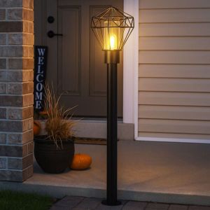 Lampe d'extérieur à led Lampe de terrasse industrielle Lampadaire noir en acier inoxydable Lampe de socle, 1x E27 filament led blanc chaud, LxH