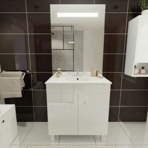 Cuisibane - Meuble ecoline 80 cm avec plan vasque et miroir Elégance ht105 - Blanc brillant