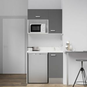 Kitchenette K00L - 100 cm - emplacements frigo top et micro-ondes-Gris-Snova-&eacute;vier &agrave; droite