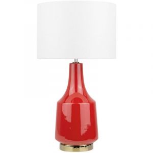 Beliani - Lampe de Table ou Chevet avec Abat-jour en Tissu Beige et Socle en C&eacute;ramique Rouge E27 Max 60W pour Chambre ou Salon Moderne et Contemporain