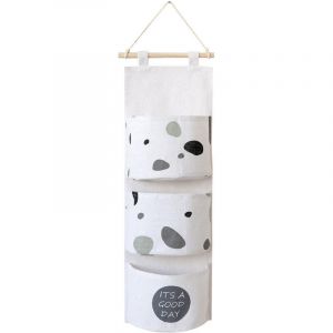 (3 poches) Sac de rangement suspendu, tenture murale de porte en tissu, placard en tissu, chambre, sac mural en coton et lin