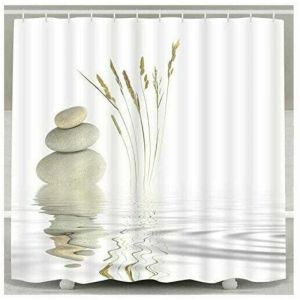 Rideau de douche Zen Stone Wild Grass Reflet in Water Rideaux de douche 12 crochets, Meditation Design Tissu imperm&eacute;able Salle de bain Rideau de