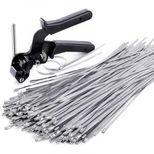 Tigrezy - Pistolet à serre-câbles en acier inoxydable, outil spécial pour la fixation et la coupe de serre-câbles métalliques, avec 100 attaches de