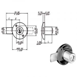 Serrure pour meubles verrou lat&eacute;ral 2131 Meroni