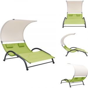 Chaise longue double avec auvent textilène vert - Chaises Longues - Bain De Soleil - Mobilier De Jardin - Chaises Longues Doubles - Transats