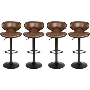Lot de 4 Tabouret de bar Tabourets de Cuisine Chaises Rembourr&eacute;s en Su&egrave;de Marron Hauteur R&eacute;glable Rotatif &agrave; 360&deg;et avec Dossier et Repose-Pieds