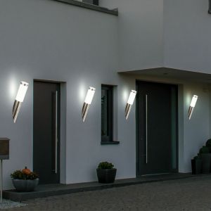 Applique murale d'extérieur lampe de jardin en acier inoxydable lampe de porte d'entrée argentée, look torche, 1x E27, DxH 7,6x40 cm, lot de 4