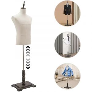 Mannequin masculin-r&eacute;glable en Hauteur, porte-costume r&eacute;tro Homme avec porte-pantalon support de chaussure, bois de haute qualit&eacute; pour Haute Couture