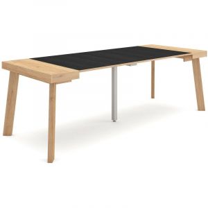 Skraut Home - Table console extensible, Console meuble, 220, Pour 10 personnes, Pieds en bois, Style moderne, Chêne et noir