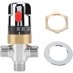 Mitigeur Thermostatique, Vanne de Contr&ocirc;le de la Temp&eacute;rature de L'eau en Laiton Massif G1/2, Mitigeur Thermostatique &agrave; Trois Voies, pour une