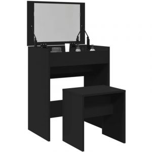 Design In - Coiffeuse Table de maquillage Coiffeuse Maquillage et tabouret noir 60x40x113,5 cm CFW99369