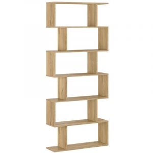 Pegane - Etag&egrave;re asym&eacute;trique haute, meuble &eacute;tag&egrave;re coloris ch&ecirc;ne Mauvella - Longueur 80 x profondeur 24,60 x hauteur 191 cm