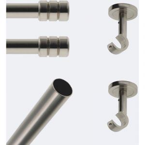 Boulet - Kit de tringle &agrave; rideaux Nickel Mat 150cm Diam.20mm Embout Cylindre - Fixation Plafond